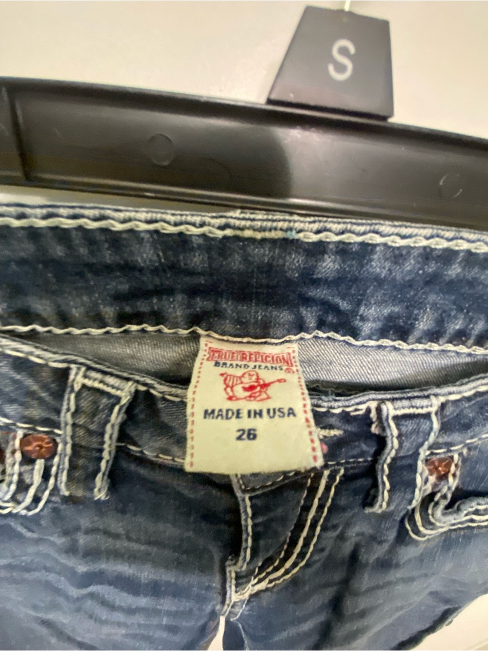 True Religion Dark Blue Flare Jeans with Contrast Stitching - Picture 2 of 4